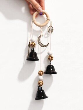 Witch Bells Door Hanging Decor Blk Bell Wind Chime Leopard Beads Moon New